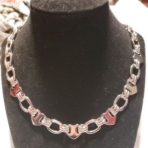 Juicy Couture Heart Link Necklace Silver Tone
